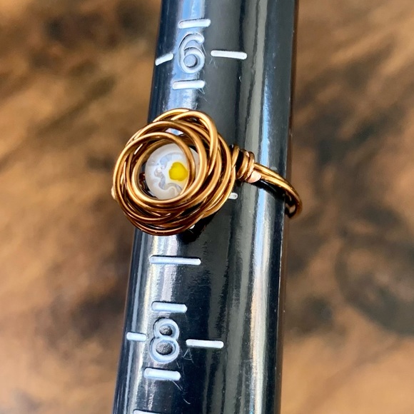 Handcrafted Millefiori Glass & Rose Wire Worked Ring - Picture 5 of 7